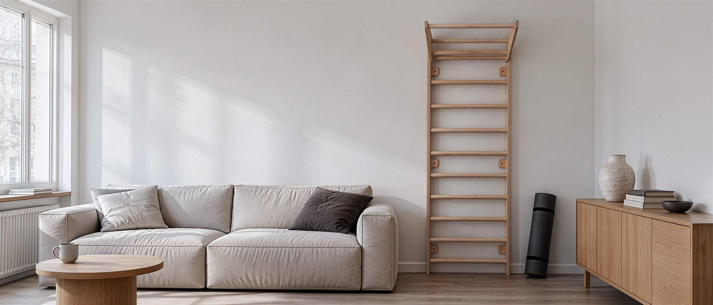 The EZORA Swedish wall ladder mounted in a living room